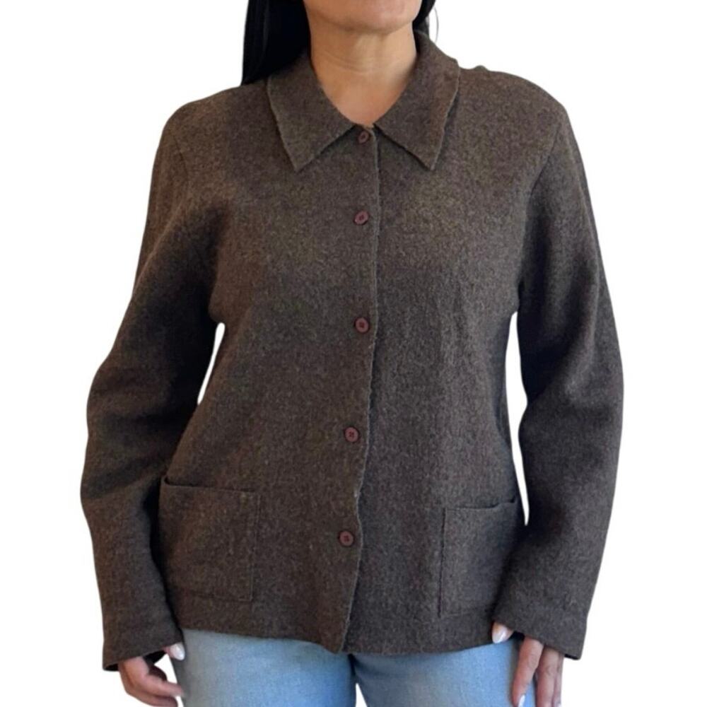 Deane & White 100% Wool Brown Button Front Collared Jacket Coat Medium Minimal